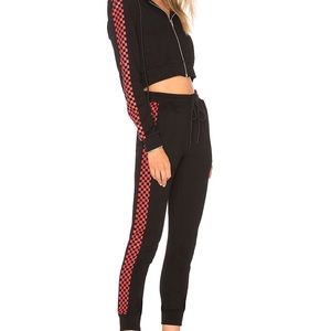 Revolve Danielle Guizio Godspeed Sweat Set in Black & Red Checkard- Sz M